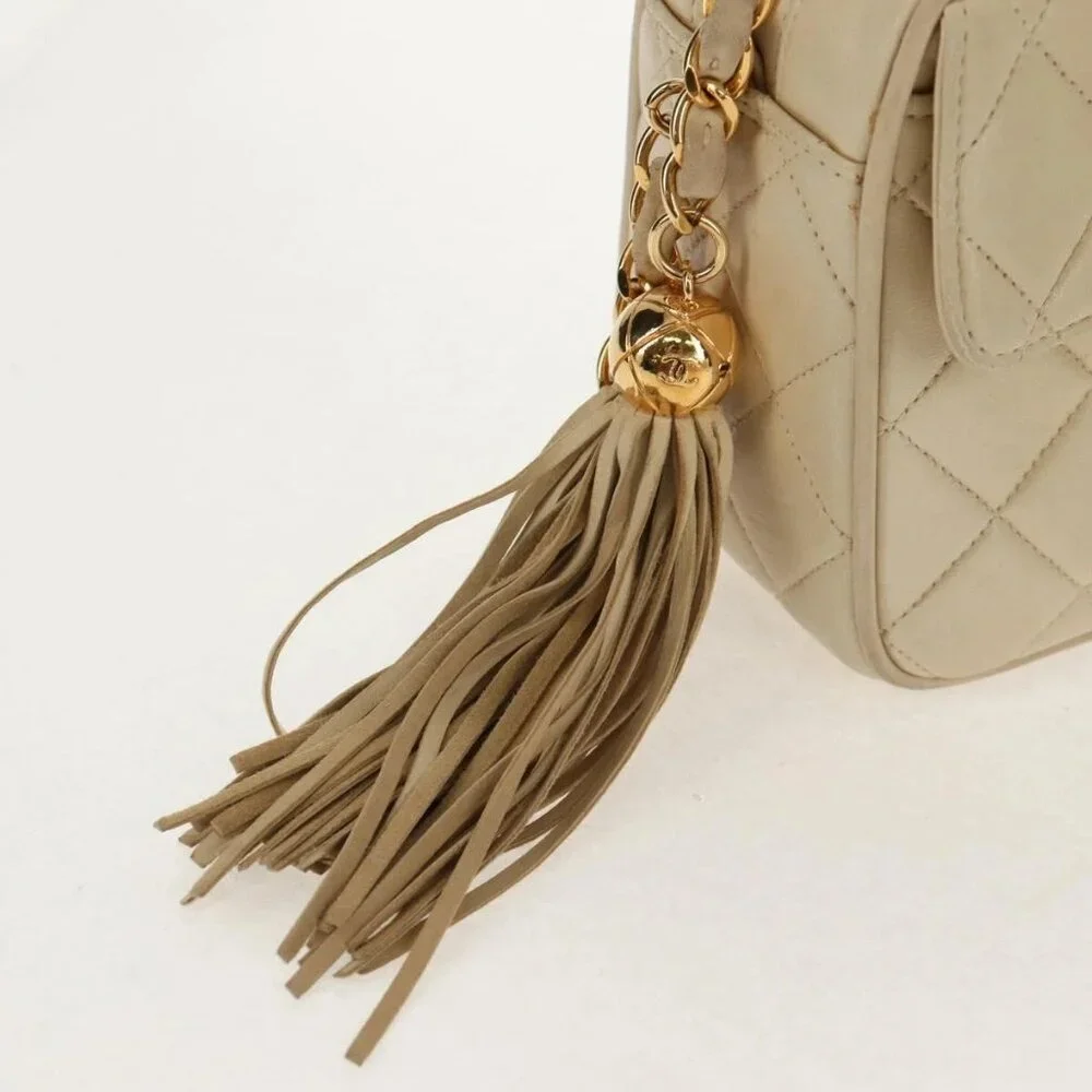 CHANEL Matelasse Chain Shoulder Bag Lamb Skin Ivory Gold CC Auth 154054V - Picture 15 of 16